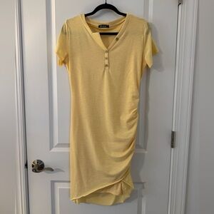 Stitch/Zip Yellow Short Sleeve Henley Midi Dress